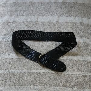 Linea Pelle Black Leather Belt with Gold Accents